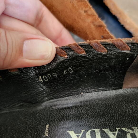 Prada Designer Kitten Heel Brown Suede Floral Pumps Women's Size 40 - Picture 11 of 14